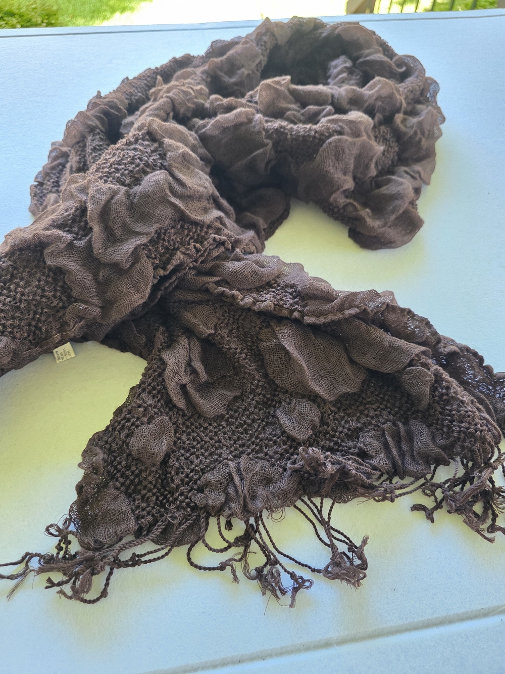 Textured Brown Women's Ruffle Scarf - Picture 2 of 5